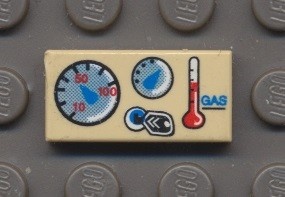 3069bpx23-2 Tegel 1x2 met drie meters en twee rode knoppen crème NIEUW *0D008
