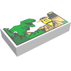 3069px16-1 Tegel 1x2 met minifig en dino wit NIEUW *1L000