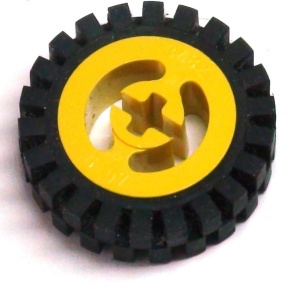 3482c01-3G Wiel met gespleten asgat met kleine geribbelde band geel gebruikt *5W000