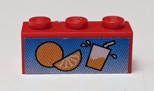 3622pb009-5G Steen 1x3 met sinaasappel(sap) (Sticker) rood gebruikt *5V03-02