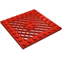 4151-5G Platte plaat 8x8 met rooster ZONDER gat in midden rood gebruikt *3D0000