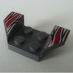 41854pb13-85G Plaat 2x4 met spatbord verhoogde vleugels met zwarte, rode en zilveren vlammen grijs, donker (blauwachtig) gebruikt *5S055