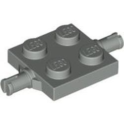 4600-9 Platte plaat 2x2 met 2 wielhouders (pinnen) lichtgrijs (klassiek) NIEUW *1B266