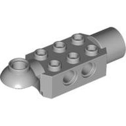 47454-86G Technic, steen 2x3 met pingaten en rotatie ball half horizontaal en rotatie socket grijs, licht (blauwachtig) gebruikt *