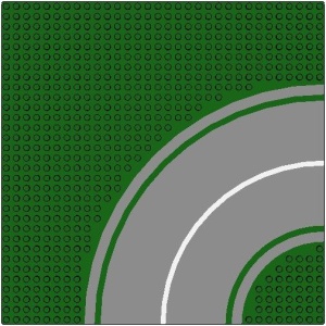 613p01-6G Wegenplaat 32x32 gebogen MET fietspad GROEN 8 noppen zijkant groen gebruikt *3K000