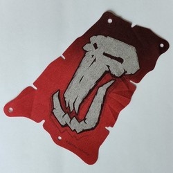 61627-59G Zeil 14x20 raffelig met Fantasy Era Troll schedel rood, donker gebruikt *5D000