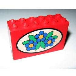 6213px4-5G Steen 2x6x3 met blauwe bloemen rood gebruikt *5V000