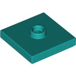 87580-39 Platte plaat 2x2 1 centrale nop turquoise, donker NIEUW *1B349