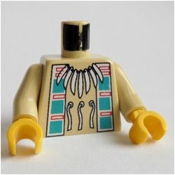 973px105ac01-2 Torso, Indianenketting met met turquoise vierkanten en LEGO logo achterop, crème armen crème NIEUW *0B0000