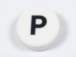 98138pb226 Tegel 1x1 rond letter P wit NIEUW *0L0000