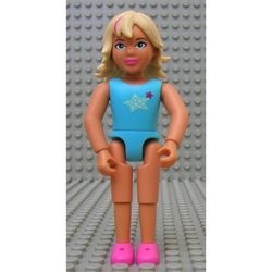 belvFem48G Meisje - Blauw zwempak, blond haar met roze strepen gebruikt *