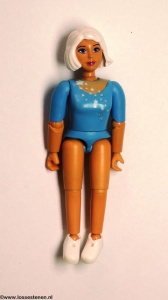 belvFem49G Vrouw- Middelblauw topje met zilveren sterren, blond haar gebruikt *