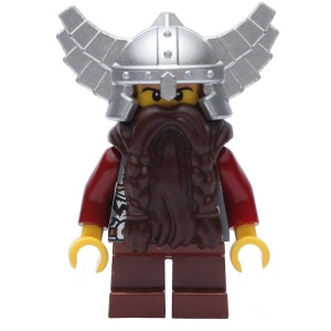 cas429G Fantasy Era-- Dwerg, bruine baard, metallic zilveren helm met vleugels gebruikt *0M0000
