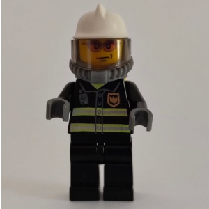 cty0026G Brandweer- Pak met reflectiestrepen, witte helm, luchttank en oranje zonnebril gebruikt *0M0000
