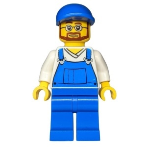 cty0268 Vuilnisman, blauwe overal, pet korte klep, baard en bril NIEUW *0M0000