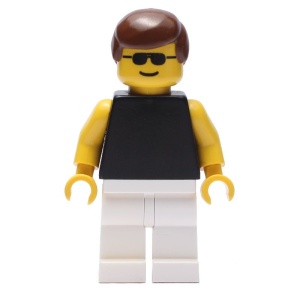 par035G Zwarte torso, gele armen, witte benen, bruin haar en zonnebril gebruikt *0M0000