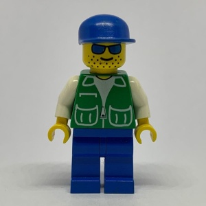 pck003G Groen jas met twee grote zakken - blauw benen, blauw Cap gebruikt *0M0000