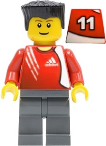 soc131sG Voetbal- Voetballer, zwart plat haar, rode trui, ADIDAS sticker gebruikt *0M0000