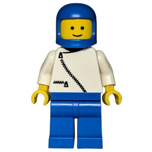 zip042G Witte jas met ritssluiting, blauwe benen en helm gebruikt *0M0000