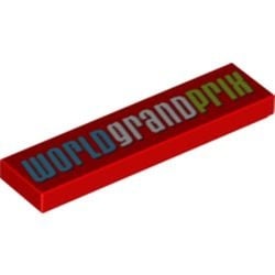 2431pb165-5G Tegel 1x4 WORLD GRAND PRIX rood gebruikt *5t04-05