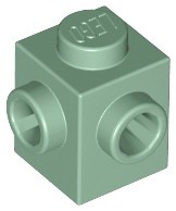 26604-48 Steen 1x1 met noppen twee zijden (90 graden tov elkaar) groen, zandkleurig NIEUW *1B035