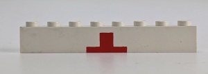 3008p01-1G Steen 1x8 rood kruis BOVENKANT wit gebruikt *5V08-01