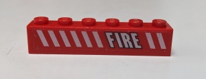 3009pb203R-5G Steen 1x6 FIRE en witte strepen RECHTS (Sticker) rood gebruikt *5V06-08