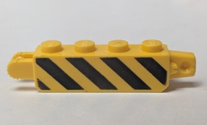 30387p01-3G Scharniersteen 1x4 1 en 2 vingers uiteinden zwarte strepen geel gebruikt *1L0000