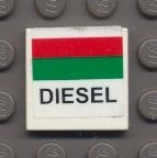 3068bpb0211-1G Tegel 2x2 rode en groene streep 'DIESEL' (Sticker) wit gebruikt *5T05-09
