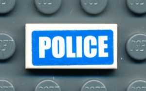 3069bpb0111-1G Tegel 1x2 ' Police' op blauwe achtergrond (Sticker) wit gebruikt *5T02-05