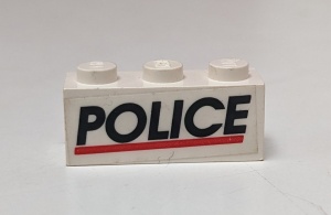 3622pb005-1G Steen 1x3 POLICE met rode lijn (Sticker) wit gebruikt *5V03-01