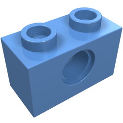 3700-42G Technic, steen 1x2 met gat blauw, midden gebruikt *1D052