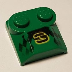 41855pb01-6G Dakpan rond 2x2x2/3 twee noppen, lip einde met geblokt patroon en '3' groen gebruikt *5R000
