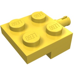 4488-3G Platte plaat 2x2 met 1 wielhouder (pin) geel gebruikt *6K09