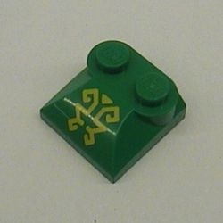 47457pb01-6G Dakpan rond 2x2x2/3 twee noppen met geel karakter groen gebruikt *5R000