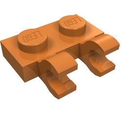60470-150 Platte plaat 1x2 met TWEE horizontale clips caramel, midden NIEUW *1B291