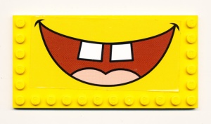 6178pb004-3G Tegel 6x12 met noppen zijkanten Spongebob mond lachend (Sticker) geel gebruikt *5T09-02