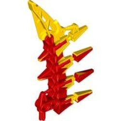 61807pb02-5G Bionicle Wapen met 4 stekels, Marbled geel patroon rood gebruikt *