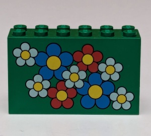 6213pb01-6G Steen 2x6x3 met blauwe, groene en witte bloemen groen gebruikt *5V000