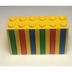 6213px2-3G Steen 2x6x3 met groene, rode en blauwe strepen geel gebruikt *5V000