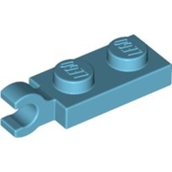 63868-156 Platte plaat 1x2 HORIZONTALE clip korte einde (in verlengde) blauw, middenazuur NIEUW *1B290