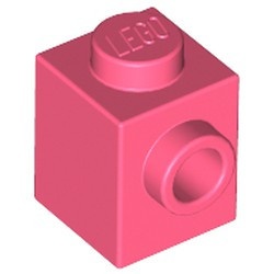 87087-220 Steen 1x1 noppen 1 zijde rood, koraal NIEUW *1B034
