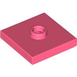 87580-220 Platte plaat 2x2 1 centrale nop rood, koraal NIEUW *1B348