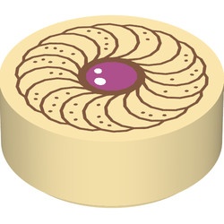 98138pb037-2 Tegel 1x1 ROND koekje met magenta midden crème NIEUW *0L0000