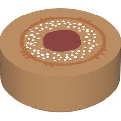 98138pb057-150 Tegel 1x1 ROND met donker oranje cirkel, witte stippen en donkerrode stip caramel, midden NIEUW *0L0000