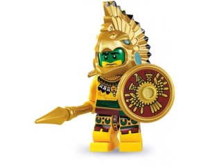 col07-2 Azteek strijder met speer, schild en voetstuk NIEUW *0M0000