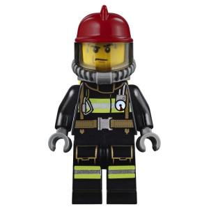 cty0348G Brandweerman reflectiestrepen donkerrode helm gele luchttank gebruikt *0M0000