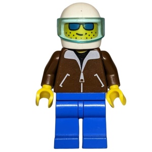 jbr001G Bruine jas - blauw benen, witte helm gebruikt *0M0000