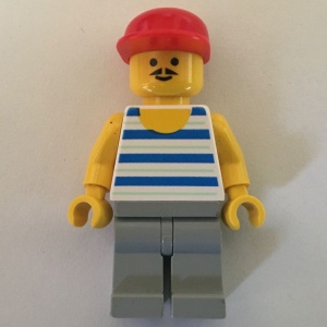par047G Horizontal blauw/witte Strepen, Gray benen, Rode Cap gebruikt *0M0000