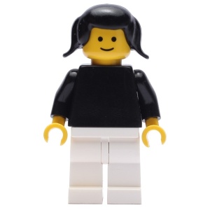 pln022G Effen zwarte Torso met zwarte armen, witte benen, zwarte Female Hair met Pigtails gebruikt *0M0000
